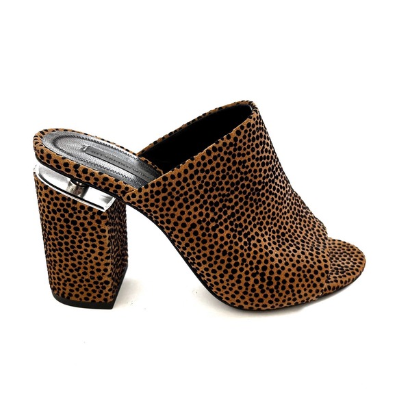 Alexander Wang Brown/Black Animal Print Suede Avery Block Heel Mules Size 38 - Picture 4 of 12